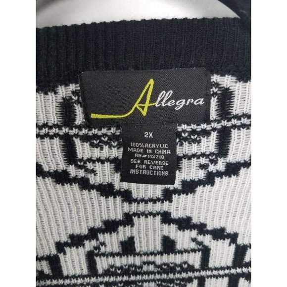 Allegra Women's Sz. 2X Black & White Aztec Long Sleeve Open Front Cardigan - Picture 2 of 8